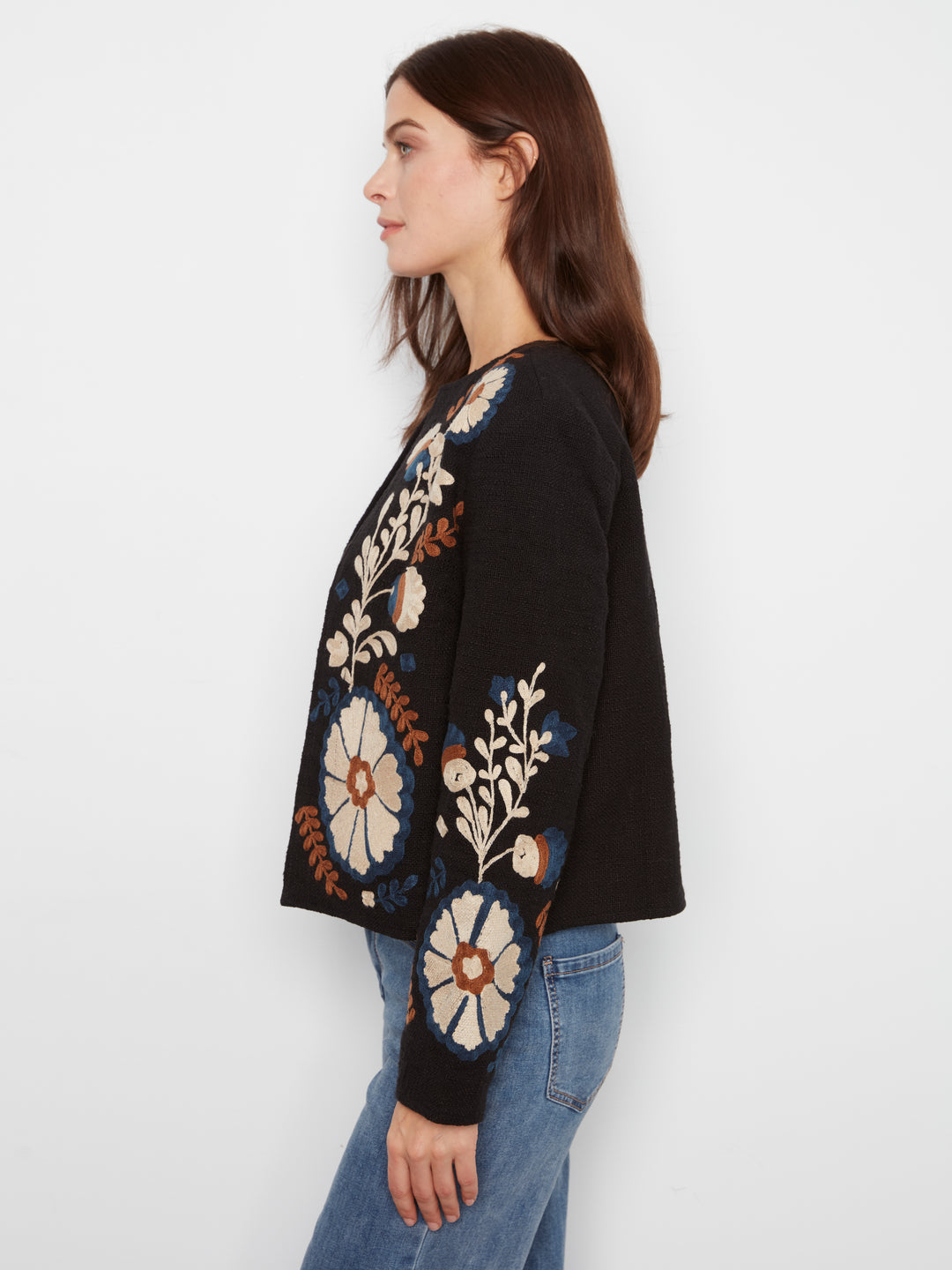 Edge to Edge Embroidered Cotton Basketweave Jacket