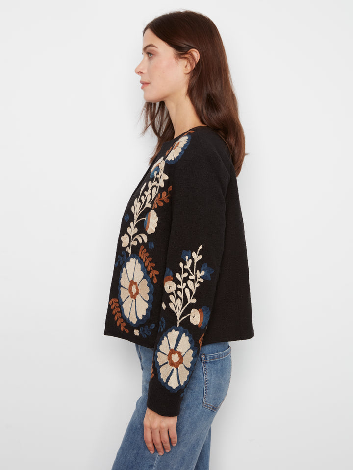Edge to Edge Embroidered Cotton Basketweave Jacket