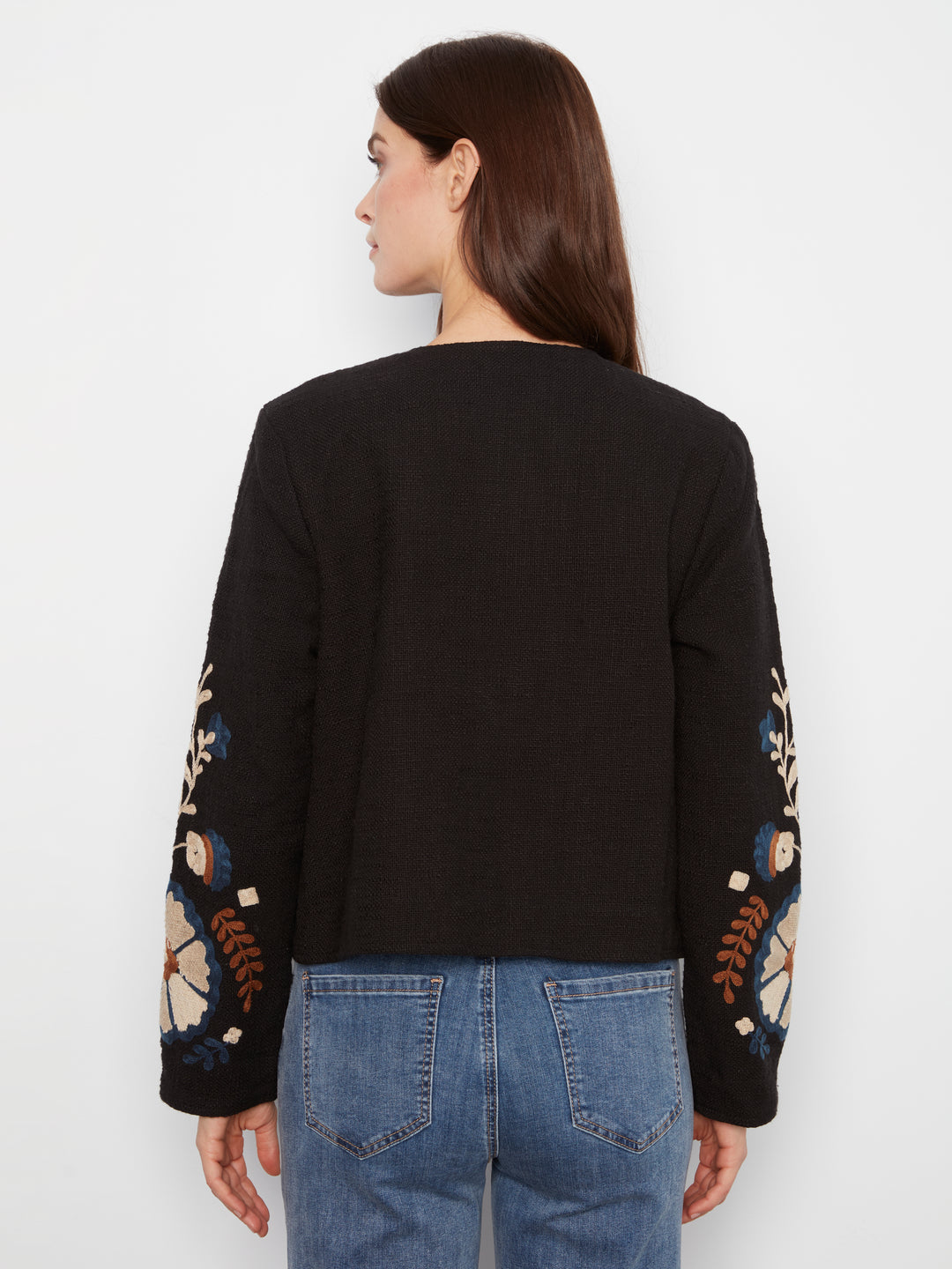Edge to Edge Embroidered Cotton Basketweave Jacket
