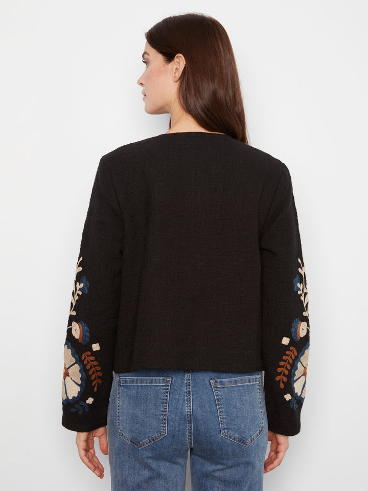 Edge to Edge Embroidered Cotton Basketweave Jacket