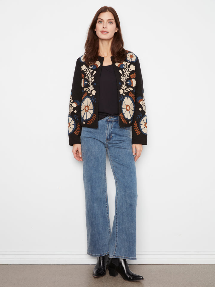 Edge to Edge Embroidered Cotton Basketweave Jacket
