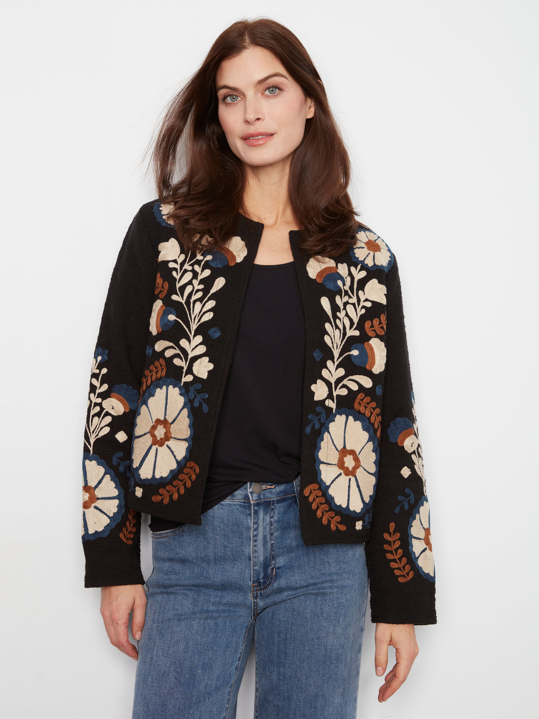 Edge to Edge Embroidered Cotton Basketweave Jacket