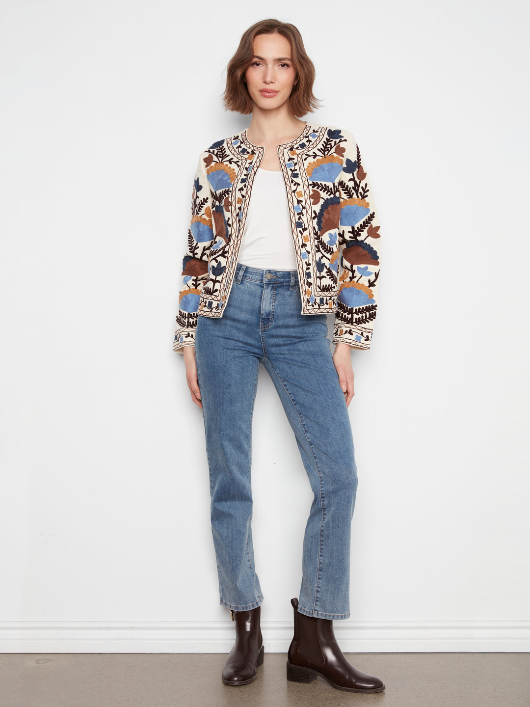 Edge to Edge Embroidered Cotton Basketweave Jacket