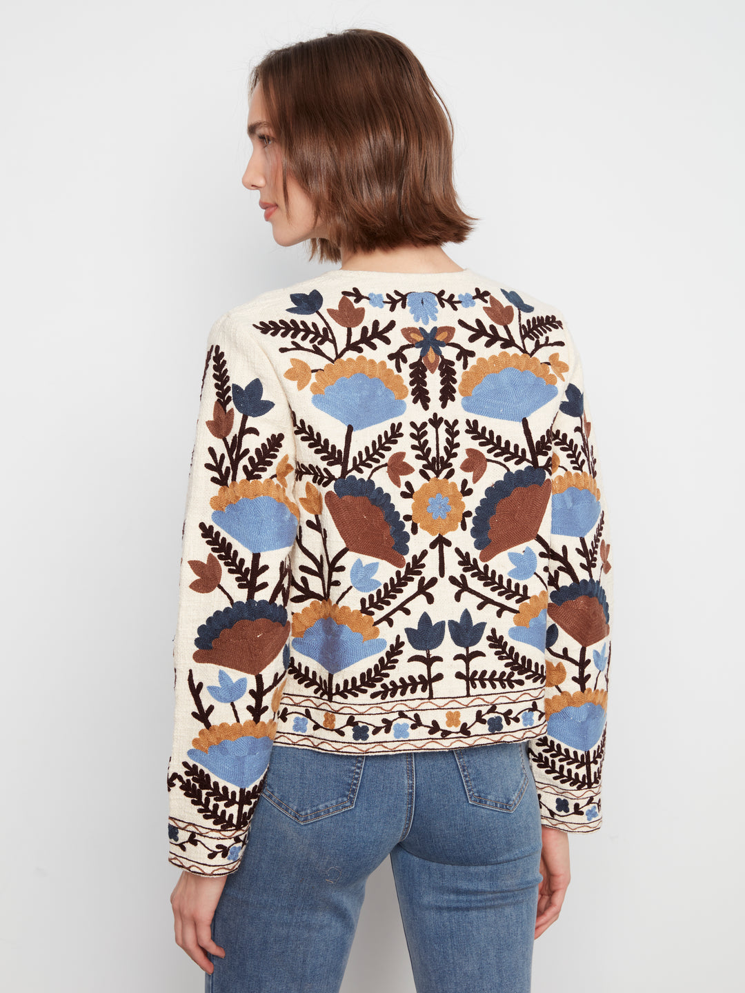 Edge to Edge Embroidered Cotton Basketweave Jacket