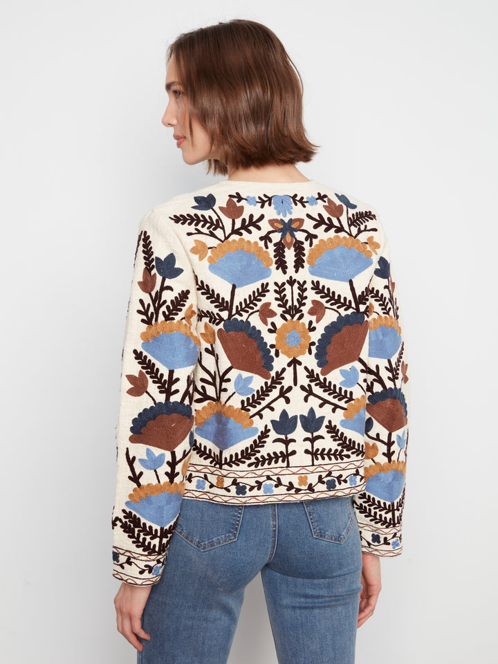 Edge to Edge Embroidered Cotton Basketweave Jacket