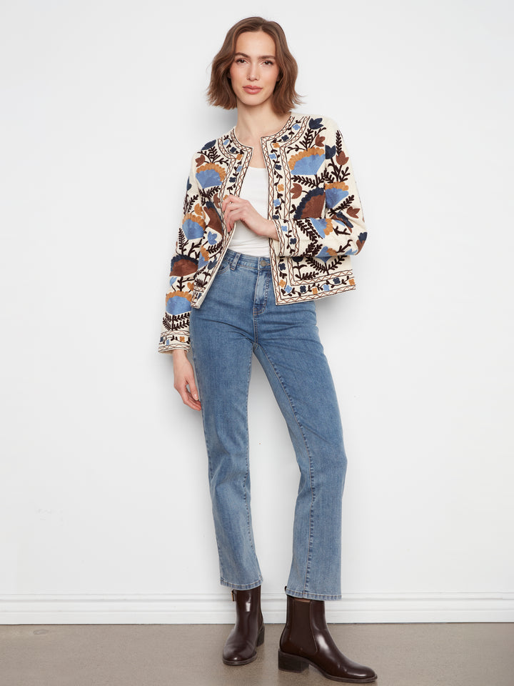 Edge to Edge Embroidered Cotton Basketweave Jacket
