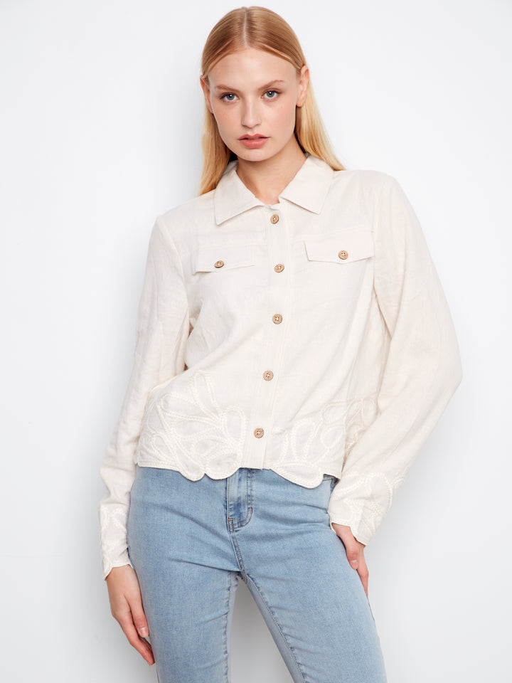 Linen Jacket With Embroidered Hem
