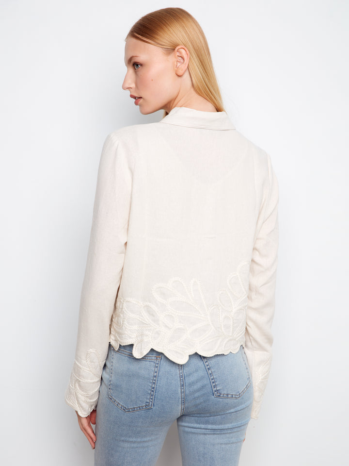 Linen Jacket With Embroidered Hem