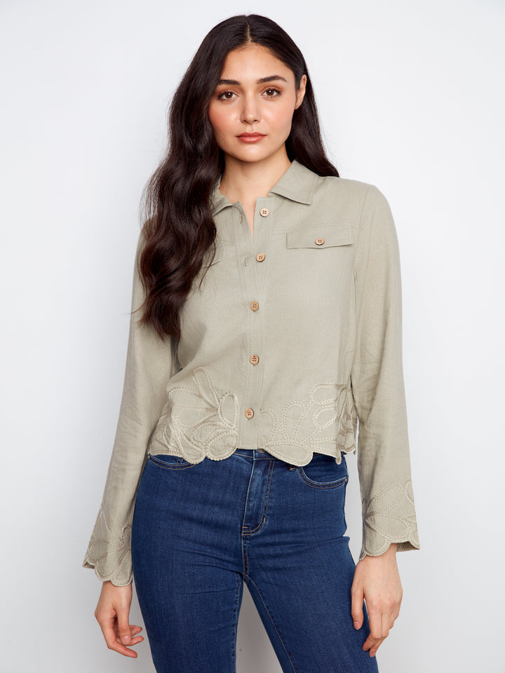 Linen Jacket With Embroidered Hem
