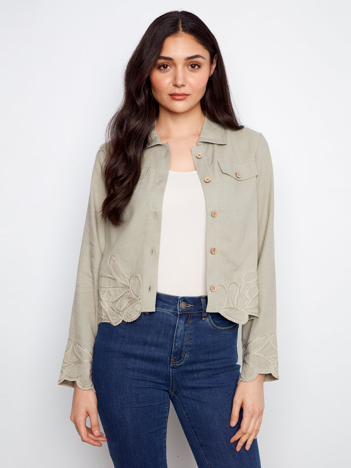 Linen Jacket With Embroidered Hem