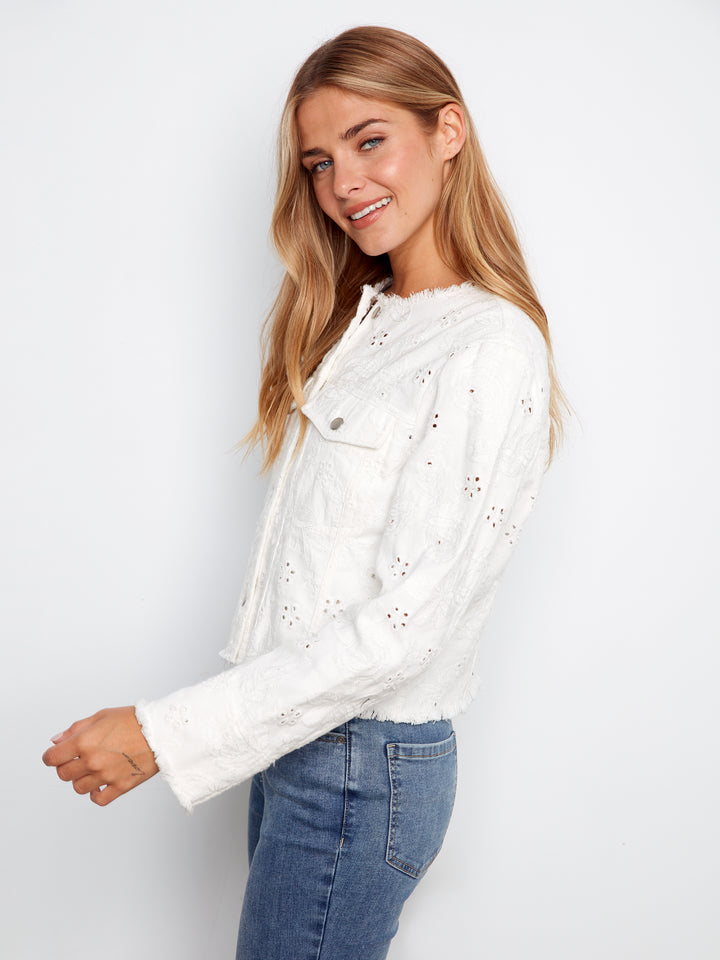 Eyelet Stretch Denim Jacket