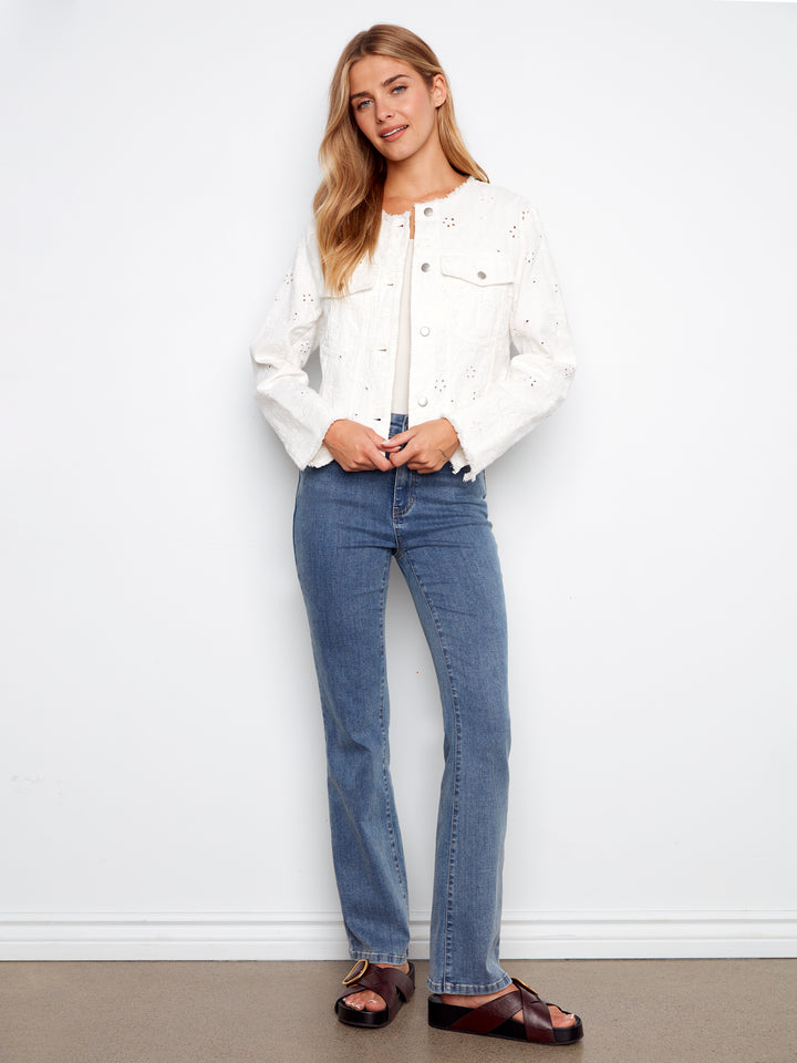 Eyelet Stretch Denim Jacket