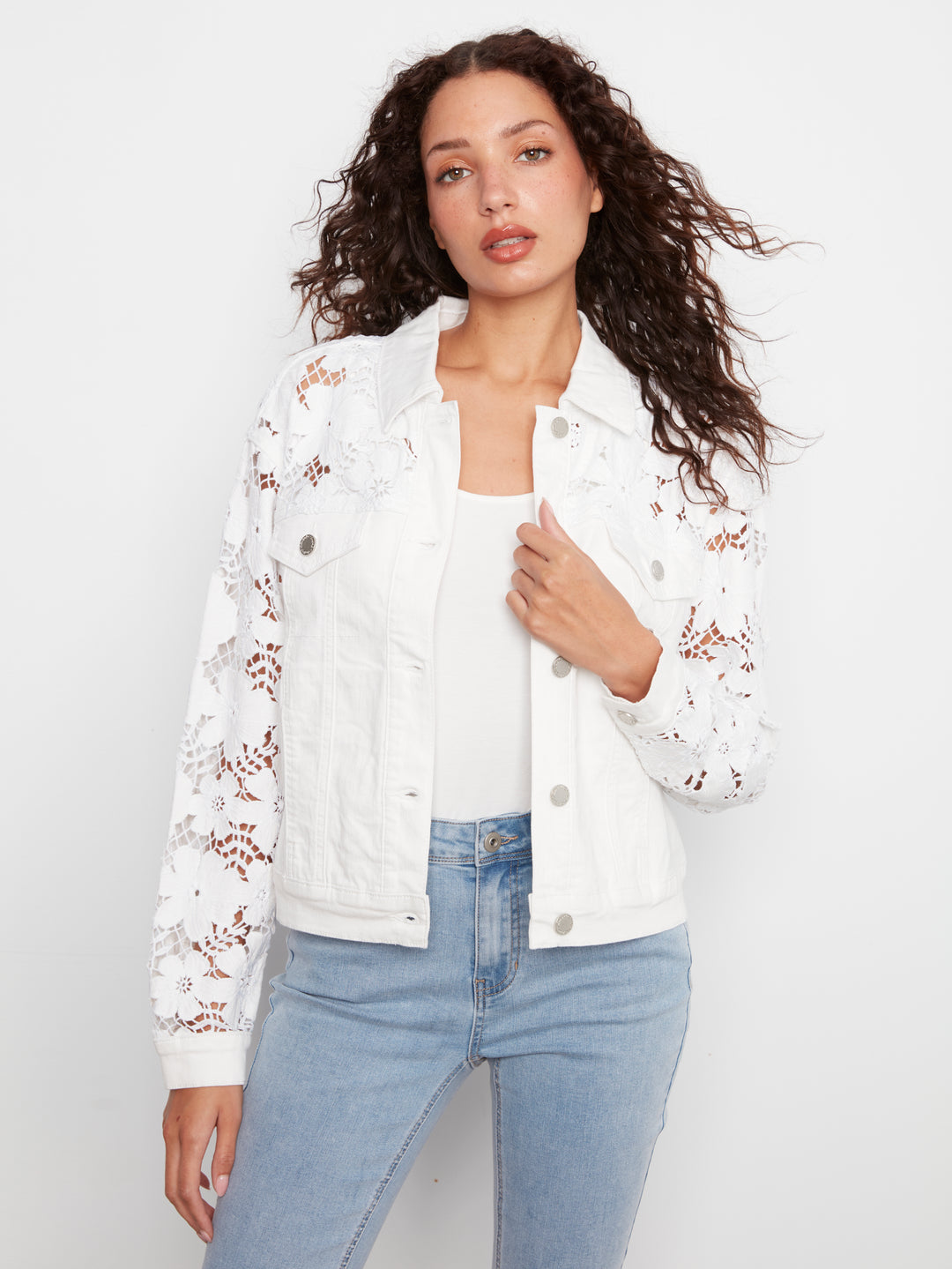 Colored Twill Jacket With Flower Embroidery Inserts