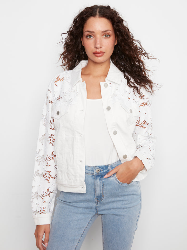 Colored Twill Jacket With Flower Embroidery Inserts