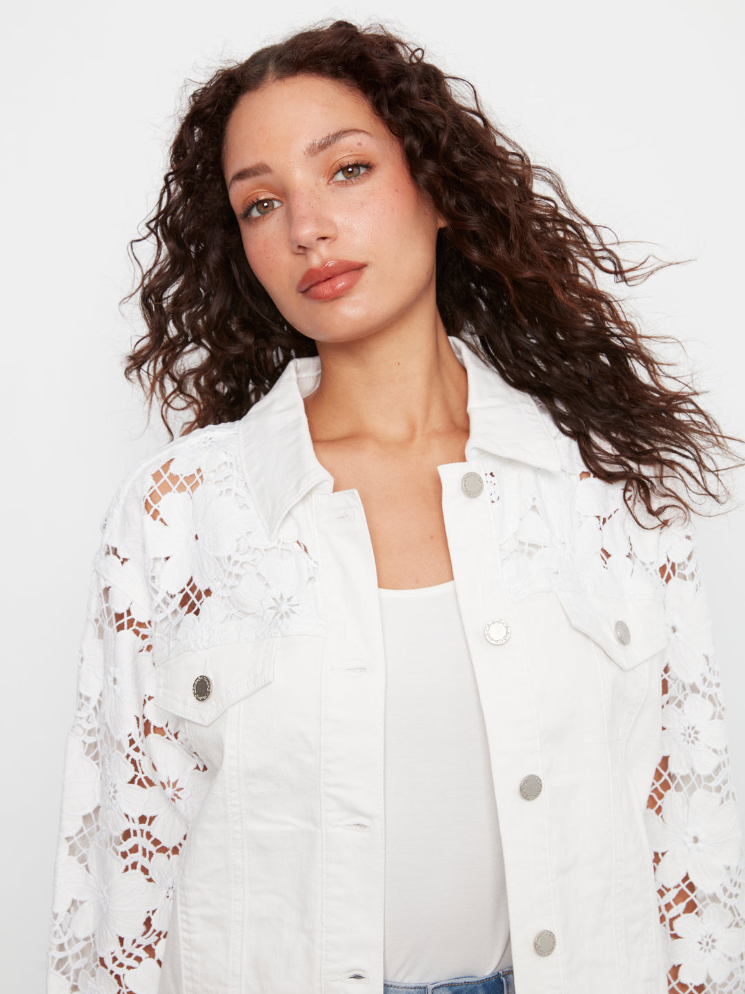 Colored Twill Jacket With Flower Embroidery Inserts