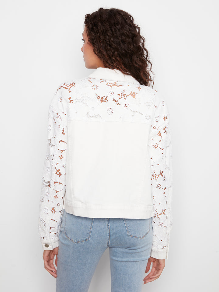 Colored Twill Jacket With Flower Embroidery Inserts