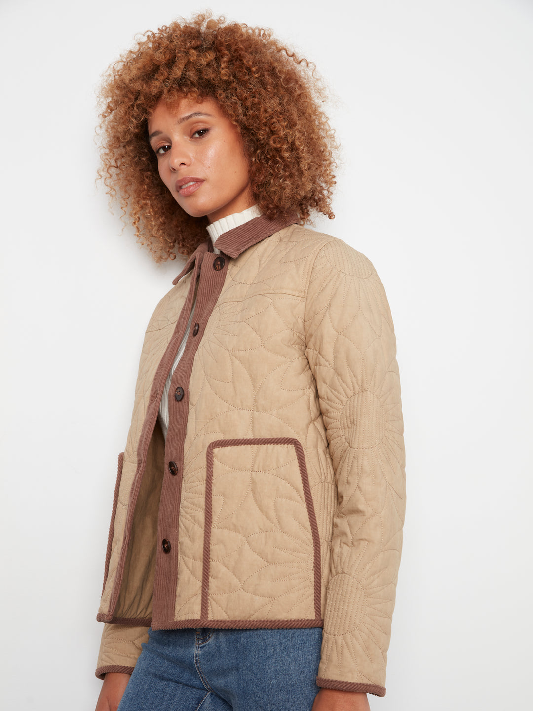Sunflower quilted jacket with corduroy contrast details