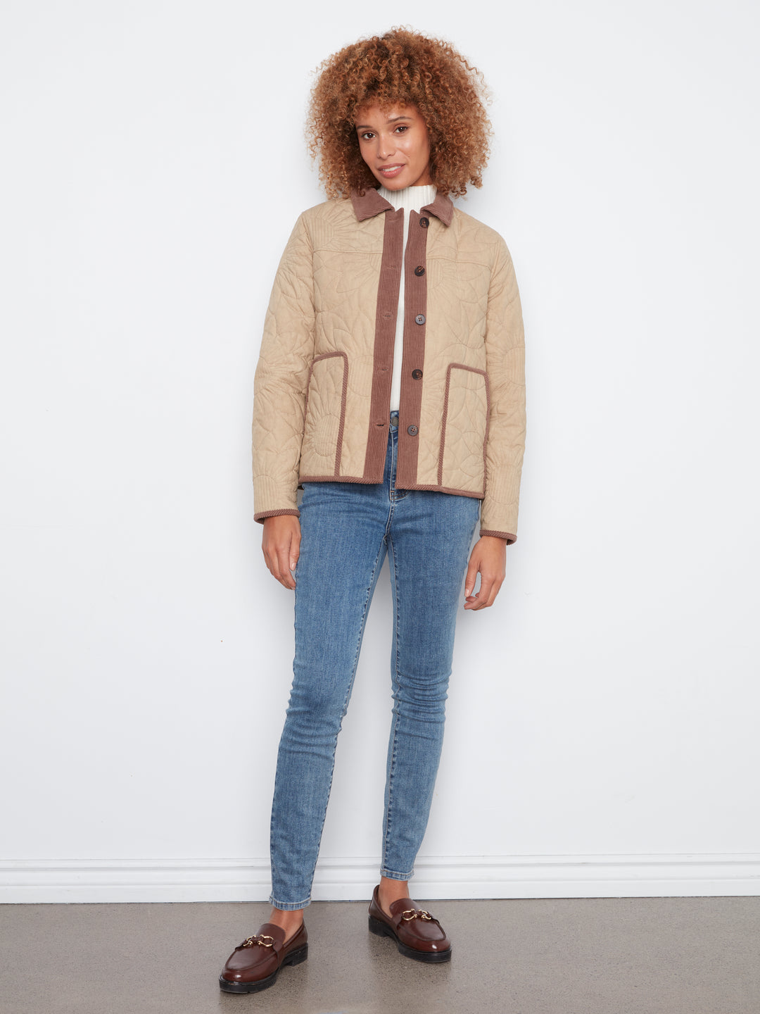 Sunflower quilted jacket with corduroy contrast details