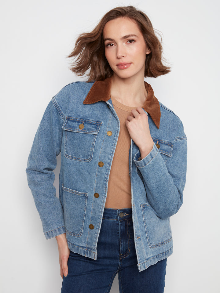 Denim Barn Jacket with Contrast Corduroy Collar