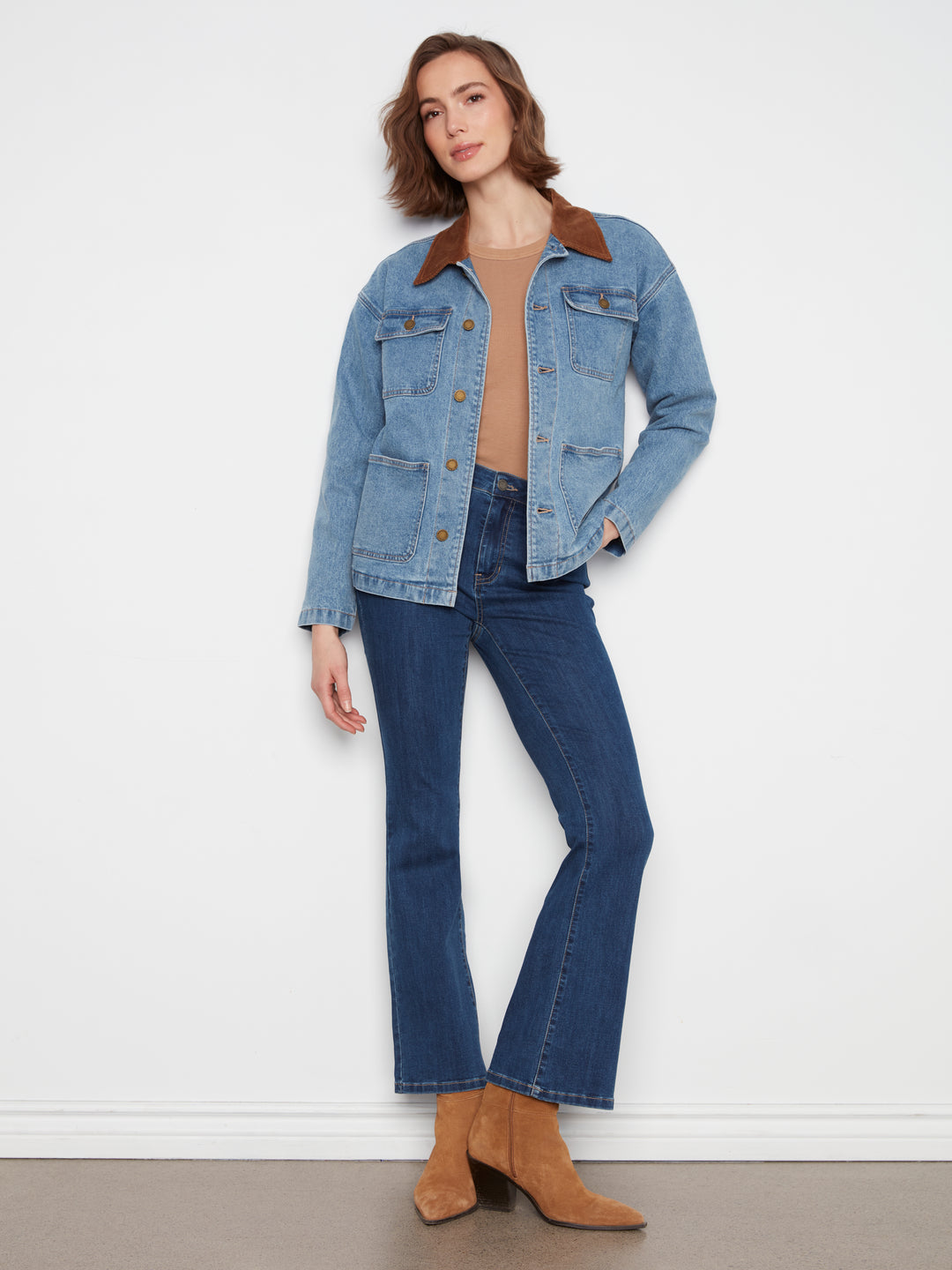 Denim Barn Jacket with Contrast Corduroy Collar