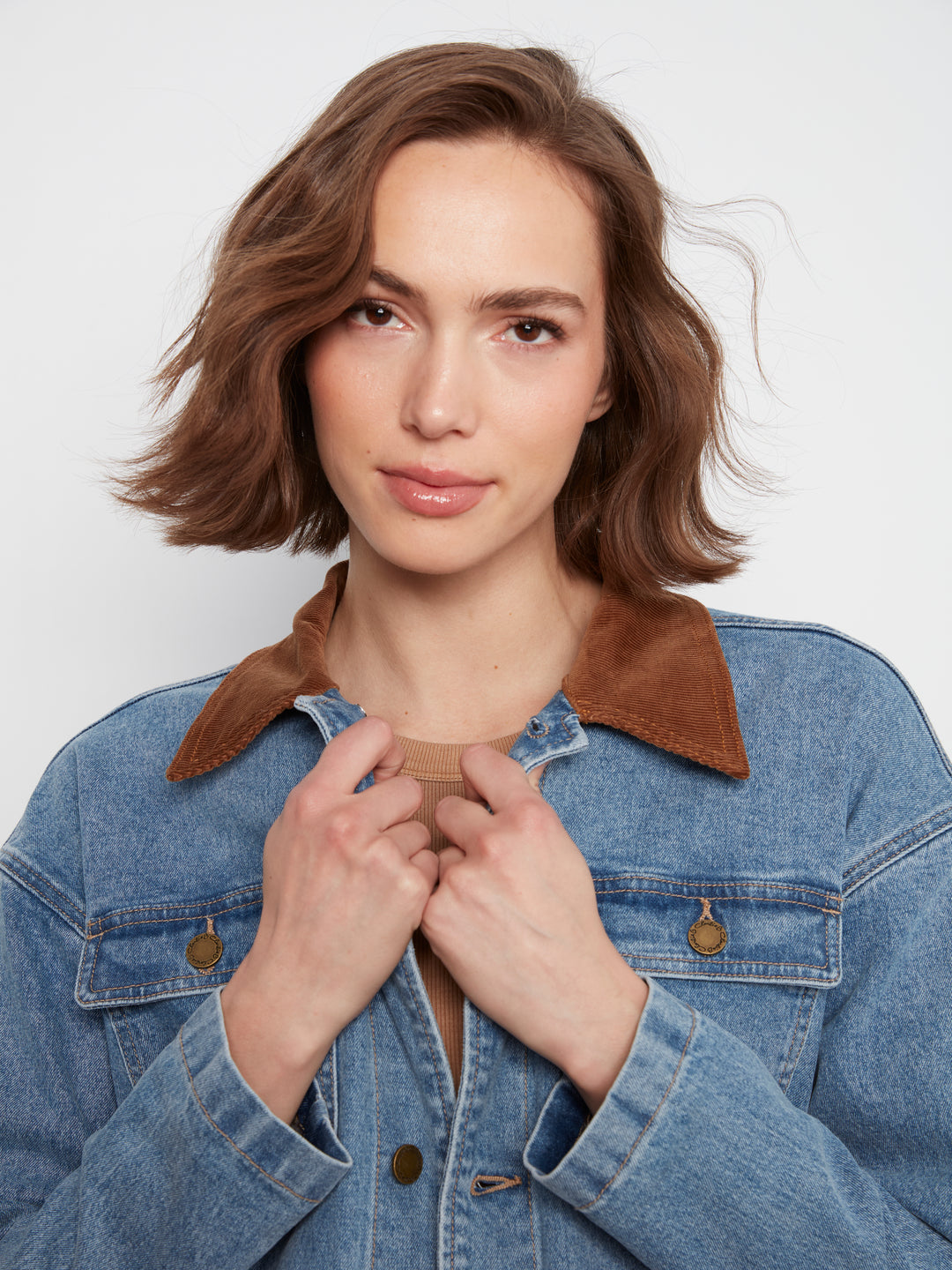 Denim Barn Jacket with Contrast Corduroy Collar