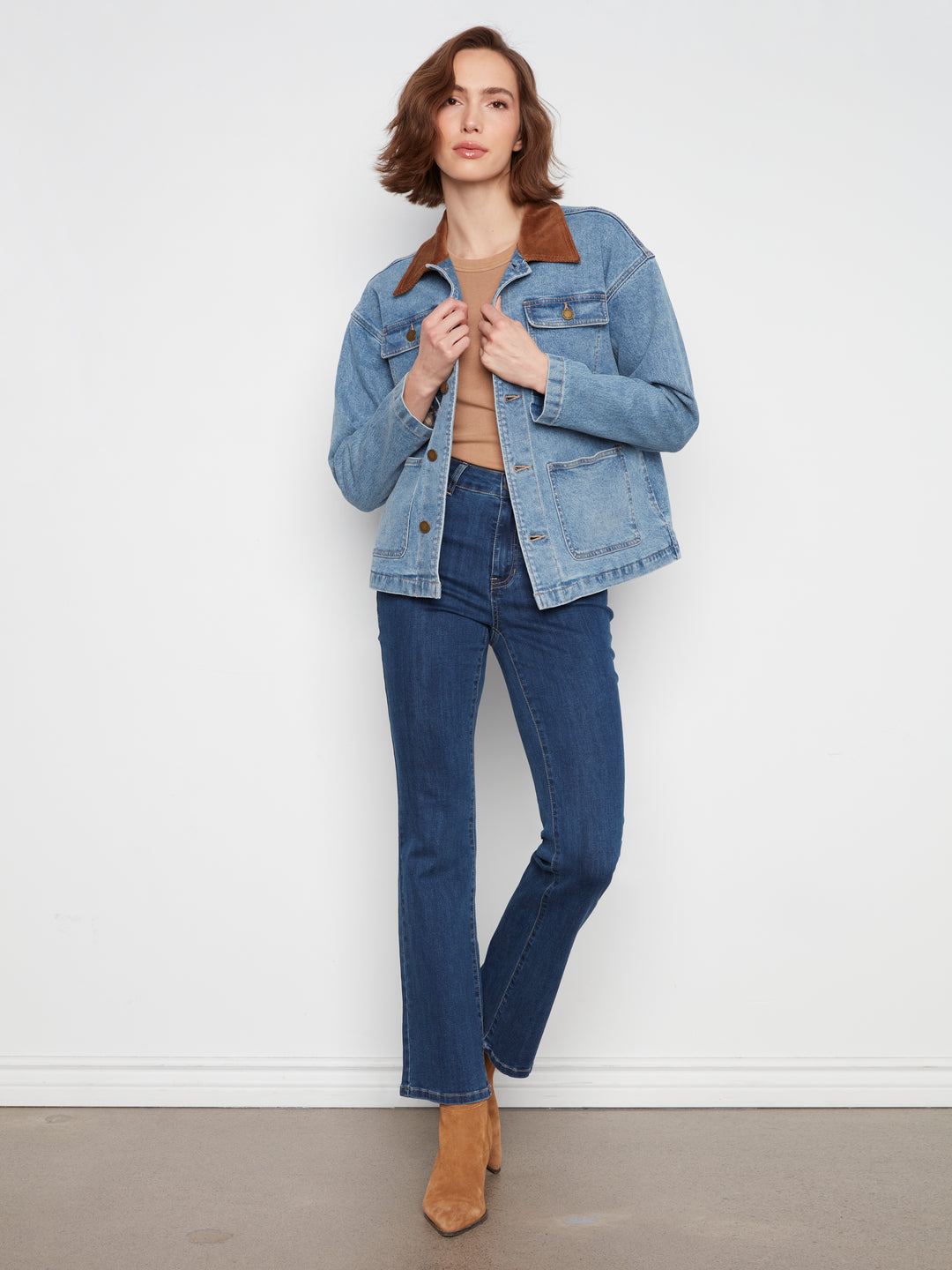 Denim Barn Jacket with Contrast Corduroy Collar