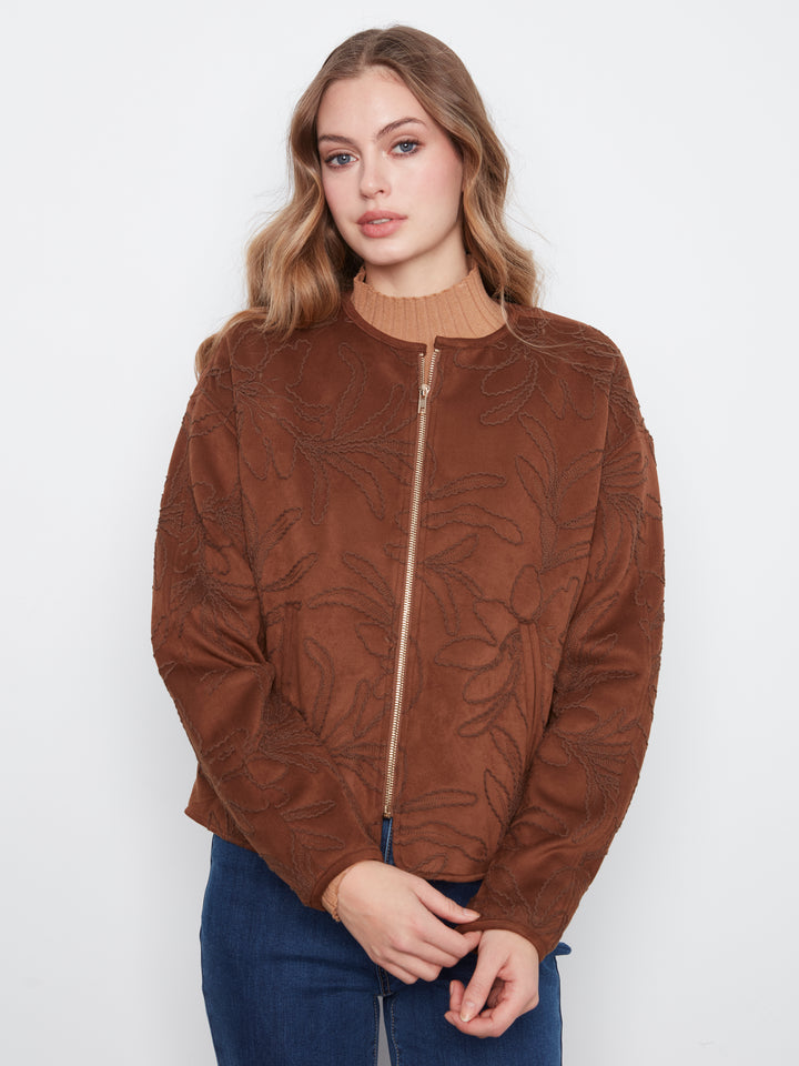 Quilted Faux Suede Bomber Jacket