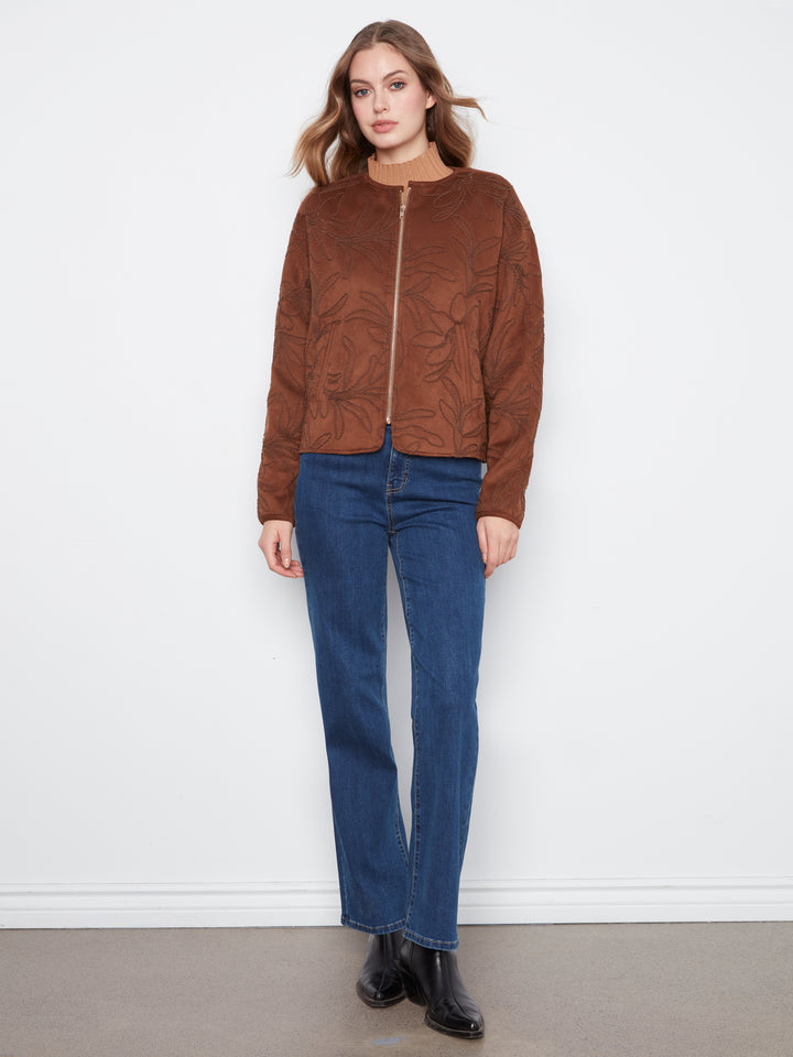 Quilted Faux Suede Bomber Jacket