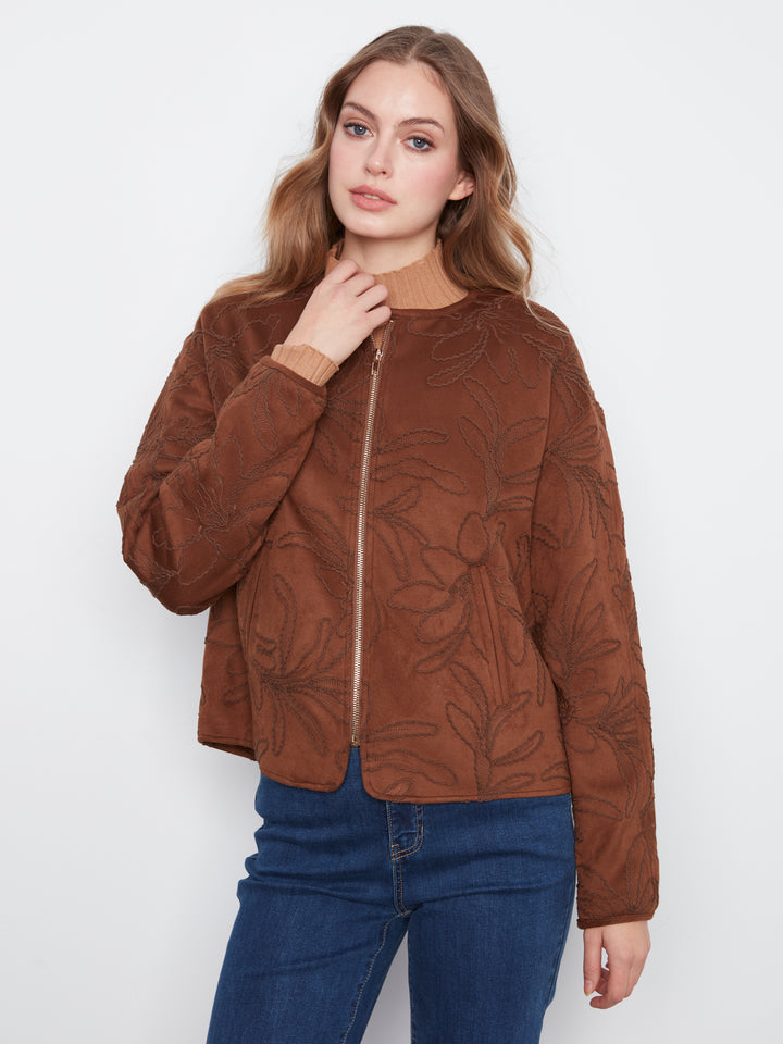 Quilted Faux Suede Bomber Jacket