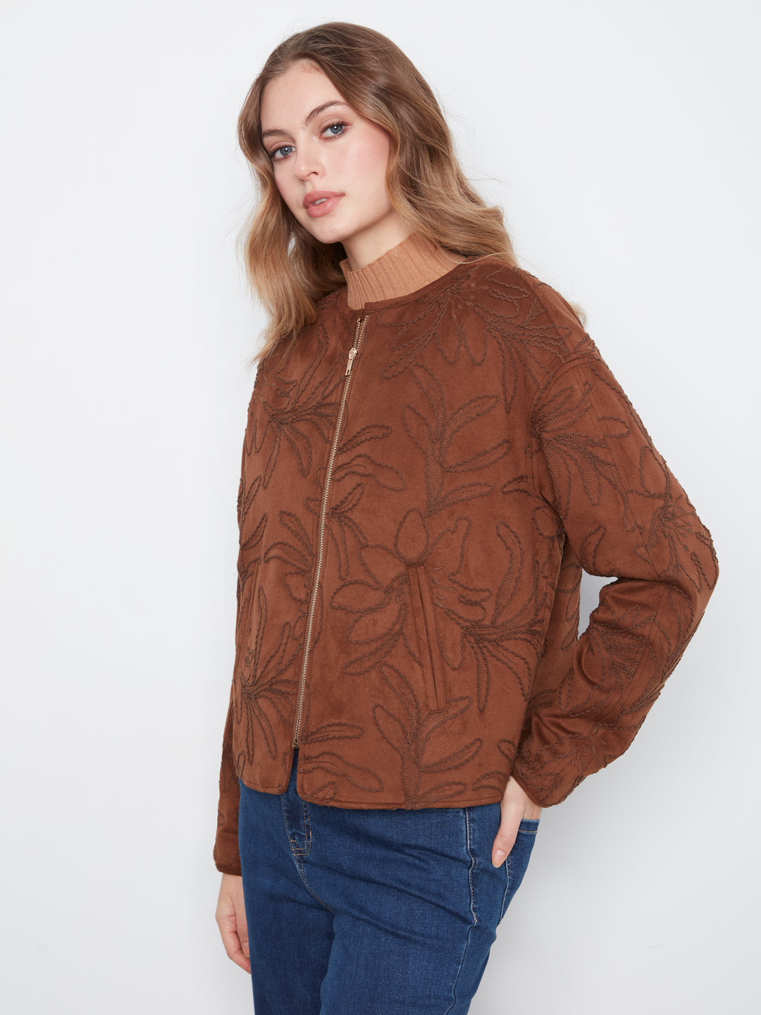 Quilted Faux Suede Bomber Jacket