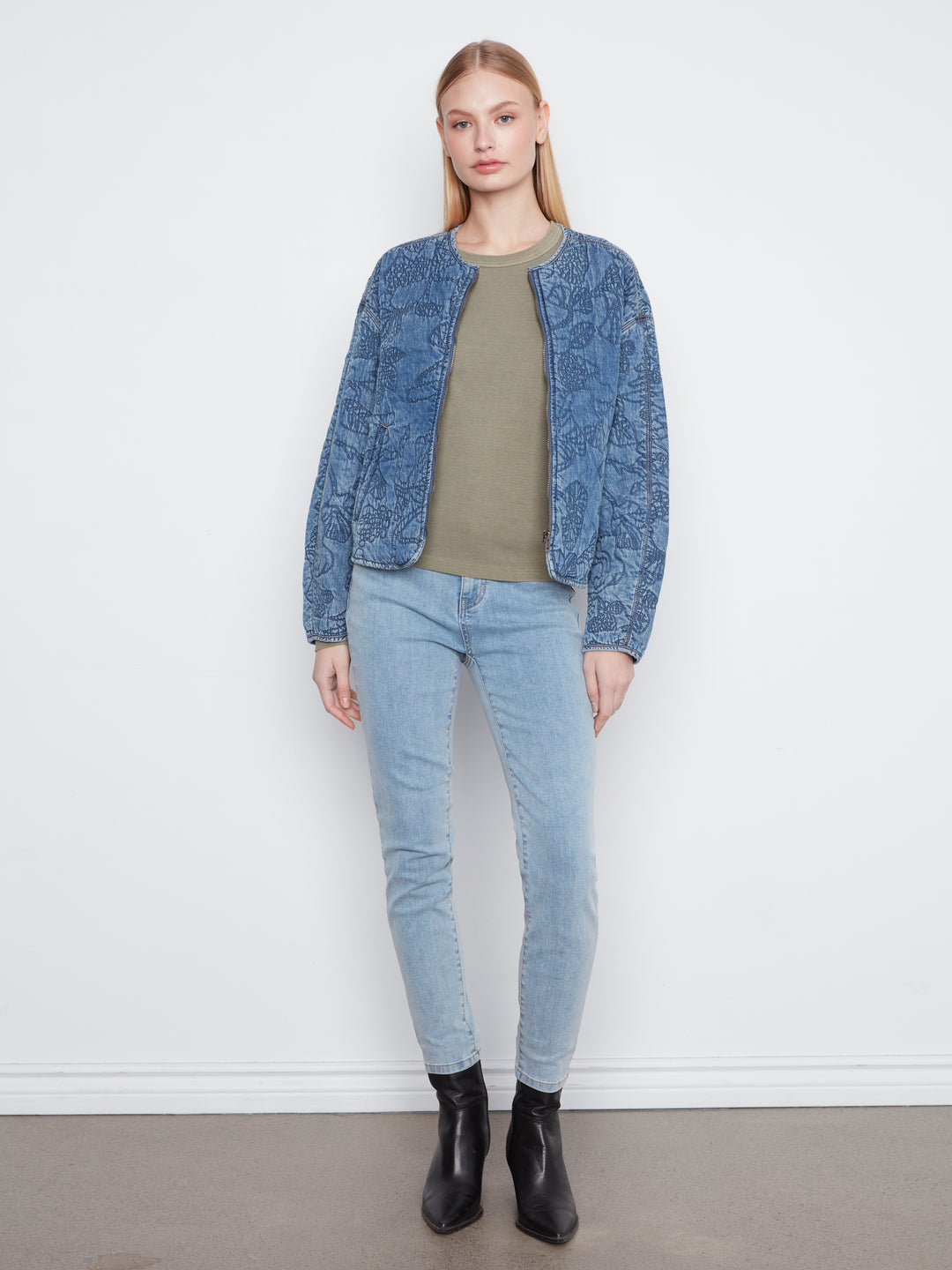 Quilted Denim Tencel Bomber Jacket