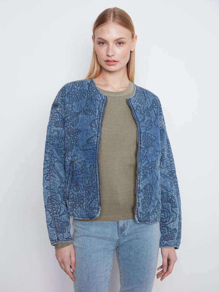 Quilted Denim Tencel Bomber Jacket