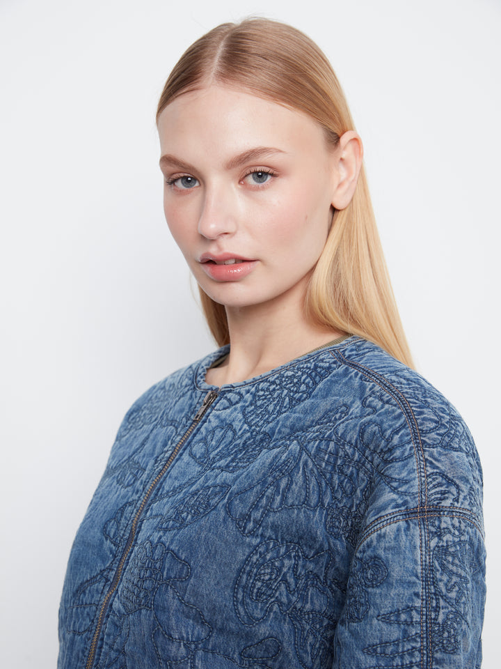 Quilted Denim Tencel Bomber Jacket