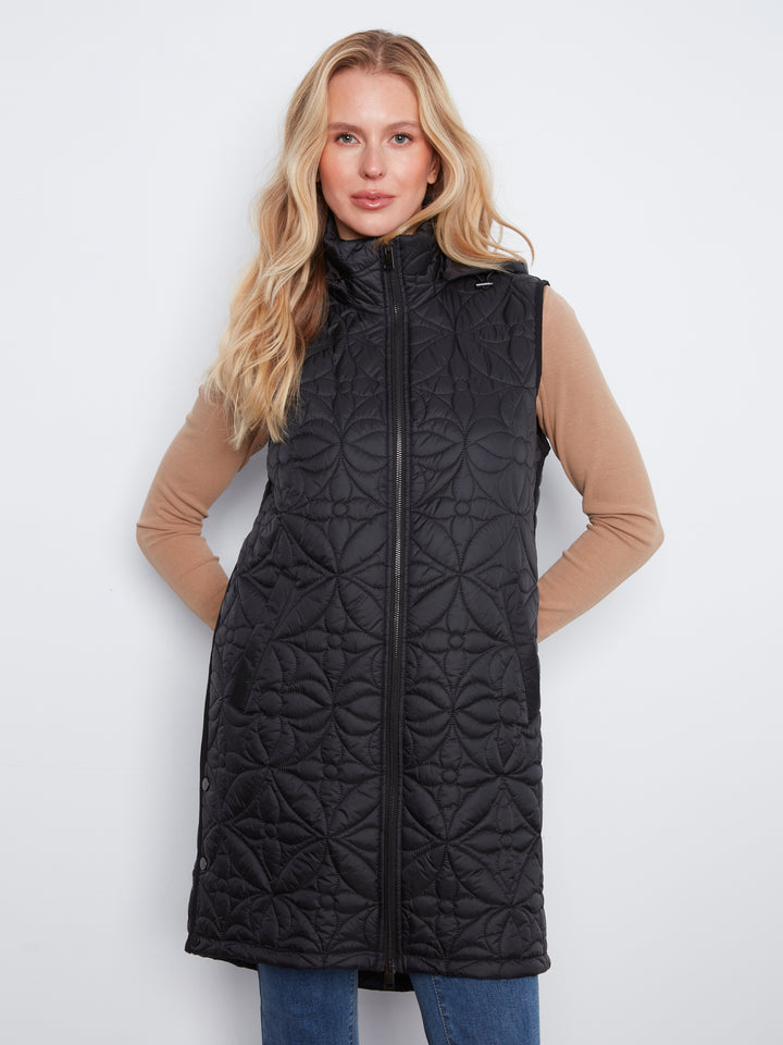 Sleeveless Long Puffer Vest With Removable Hood