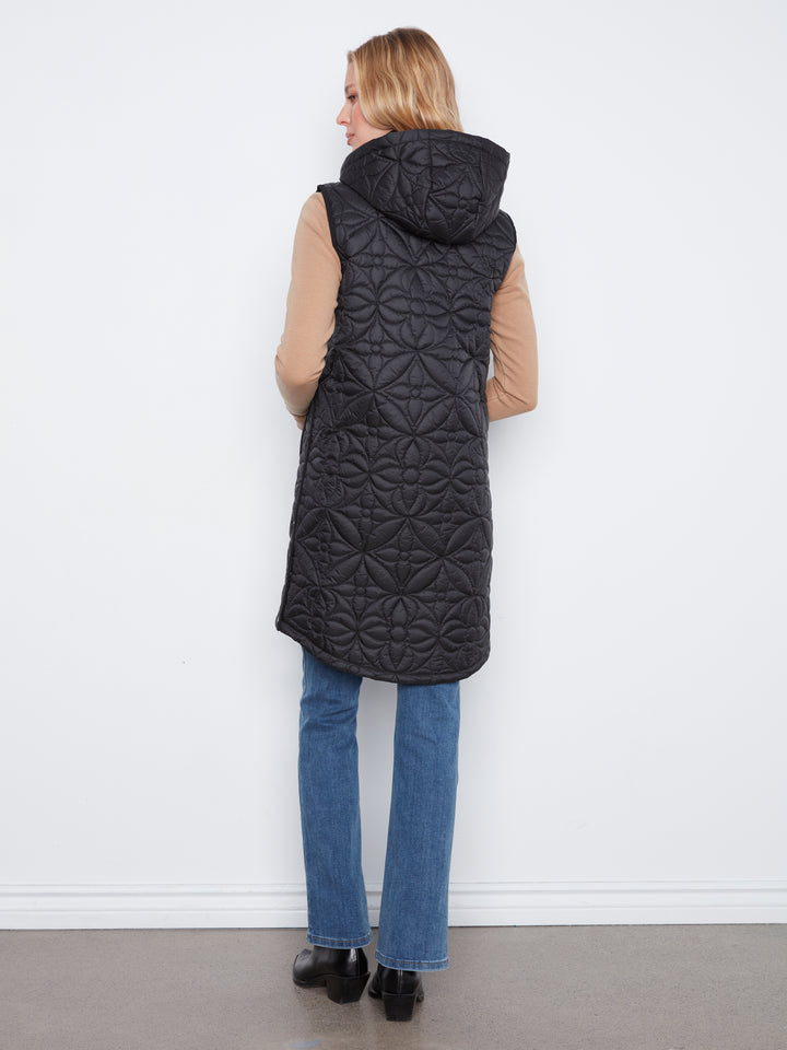 Sleeveless Long Puffer Vest With Removable Hood