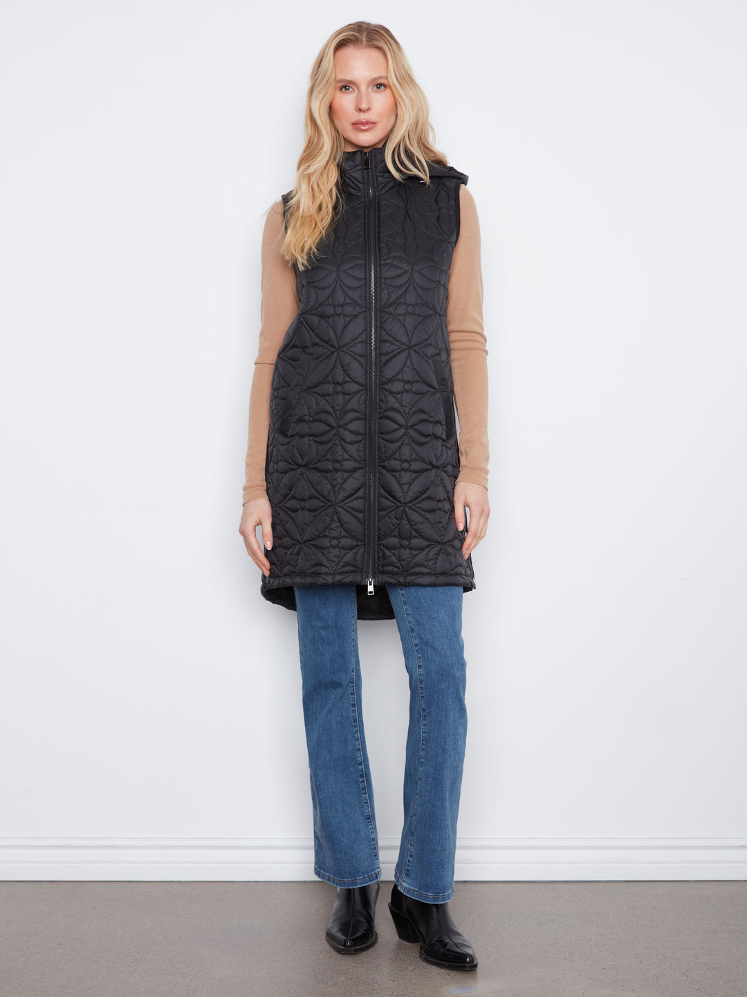 Sleeveless Long Puffer Vest With Removable Hood
