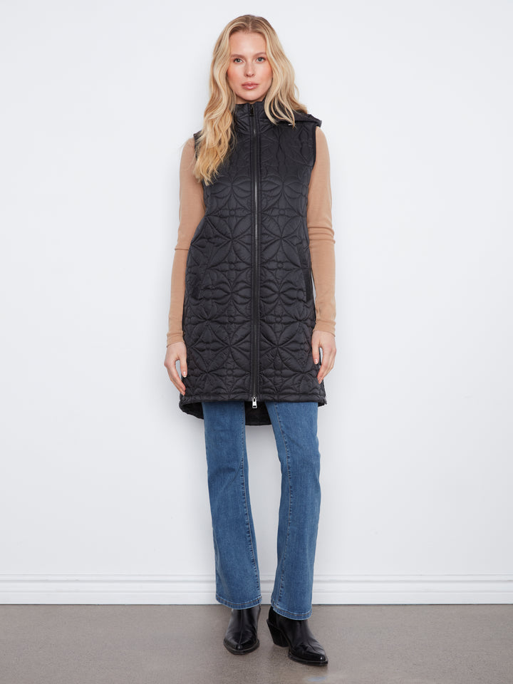 Sleeveless Long Puffer Vest With Removable Hood