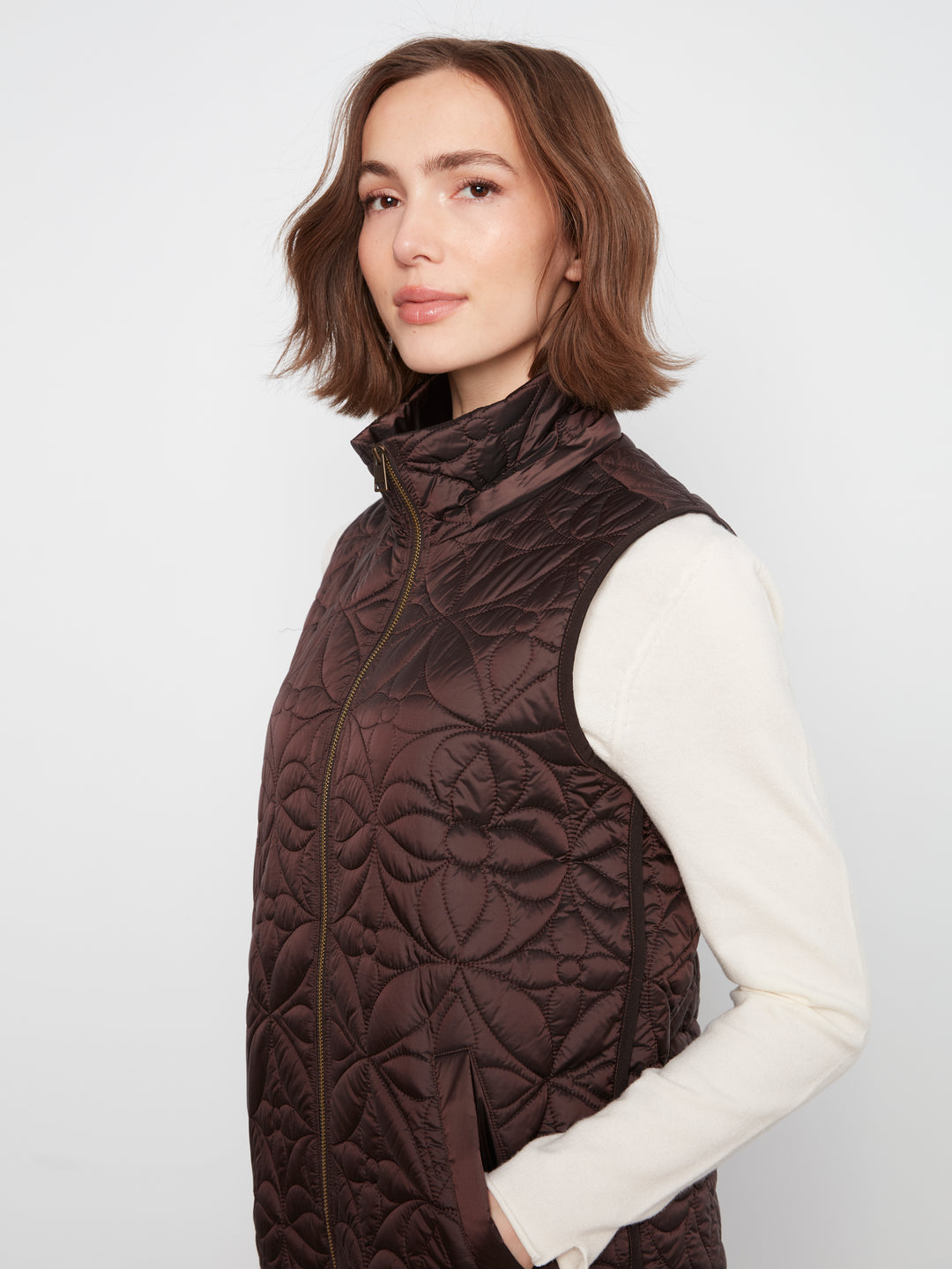 Sleeveless Long Puffer Vest With Removable Hood