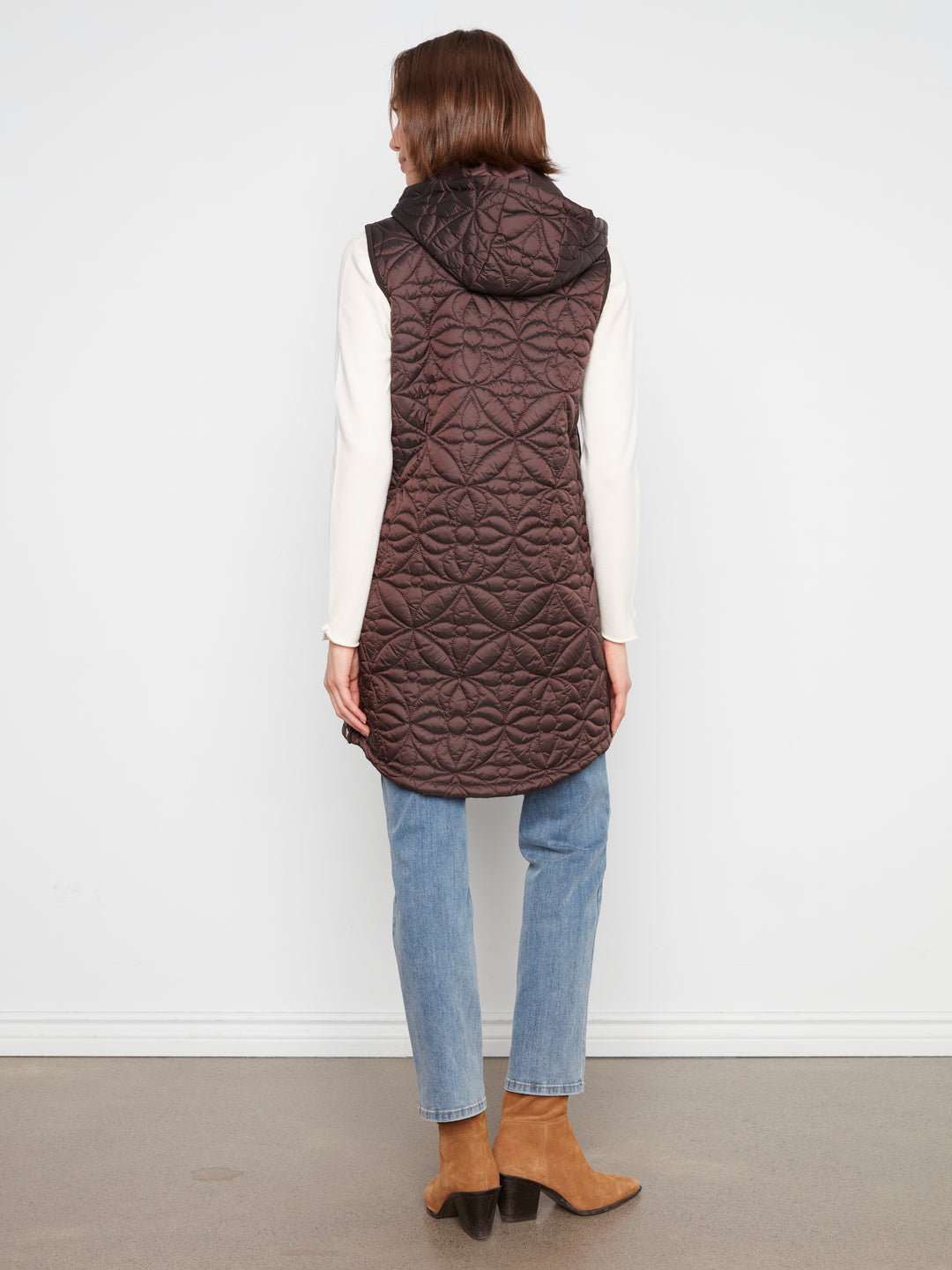 Sleeveless Long Puffer Vest With Removable Hood
