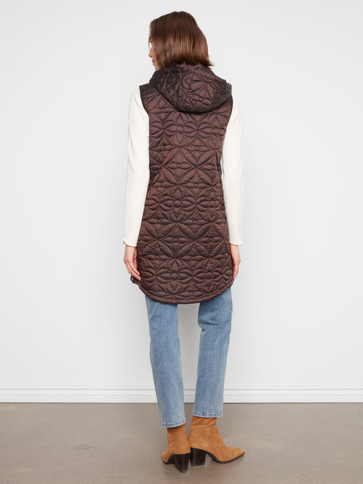 Sleeveless Long Puffer Vest With Removable Hood