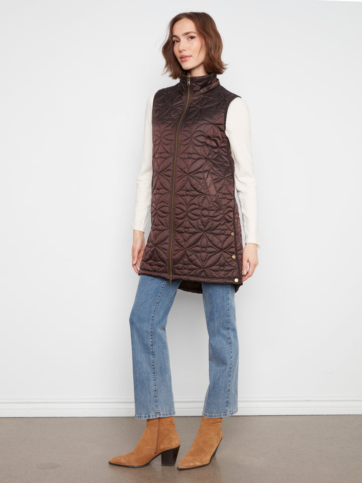 Sleeveless Long Puffer Vest With Removable Hood