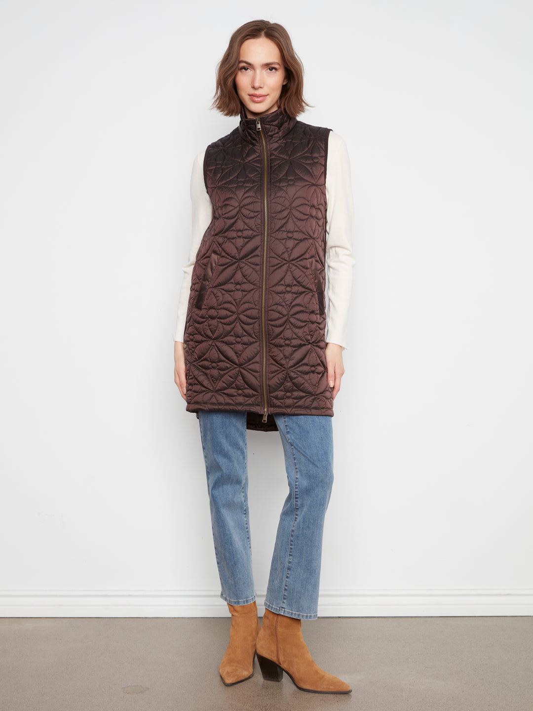 Sleeveless Long Puffer Vest With Removable Hood