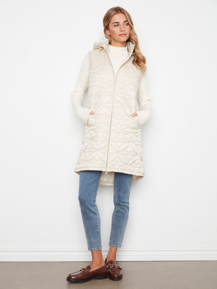 Sleeveless Long Puffer Vest With Removable Hood