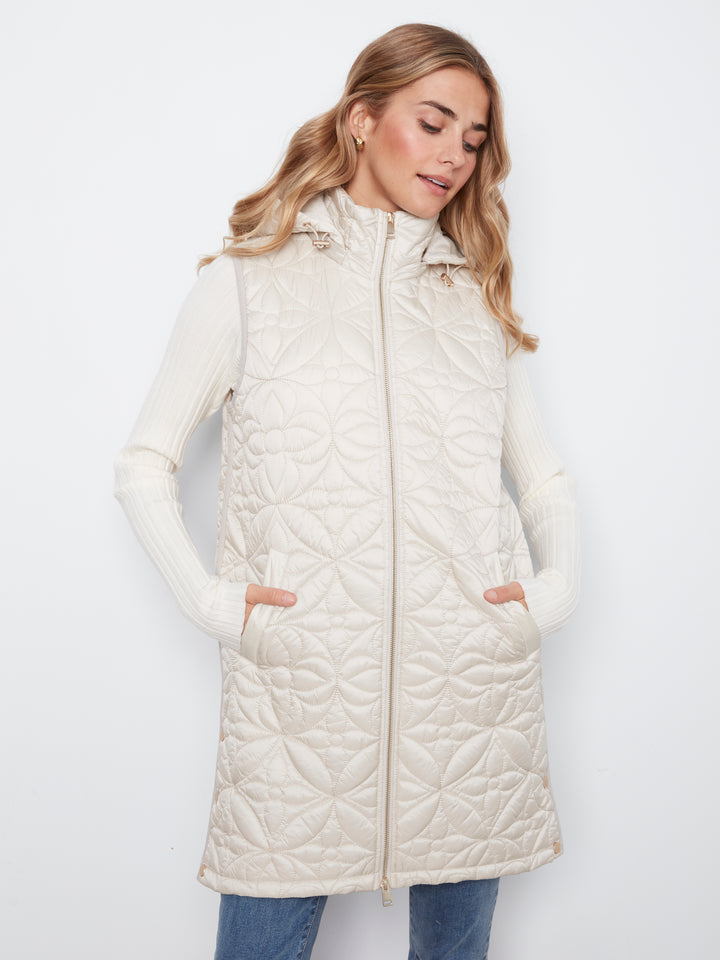Sleeveless Long Puffer Vest With Removable Hood