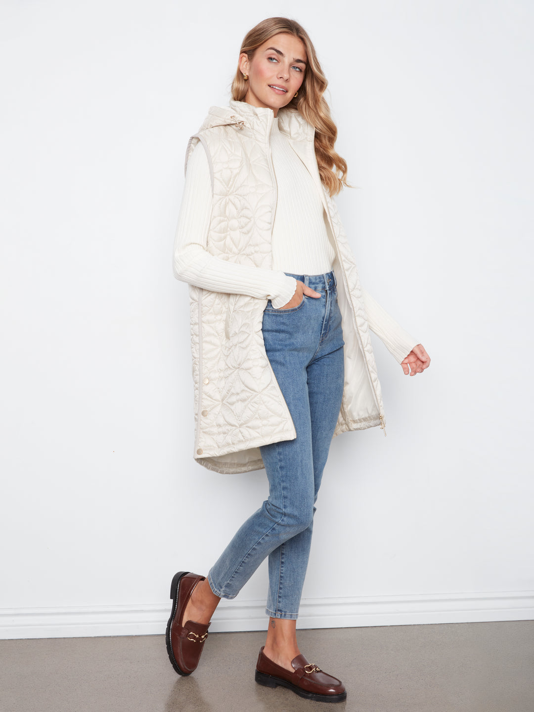 Sleeveless Long Puffer Vest With Removable Hood