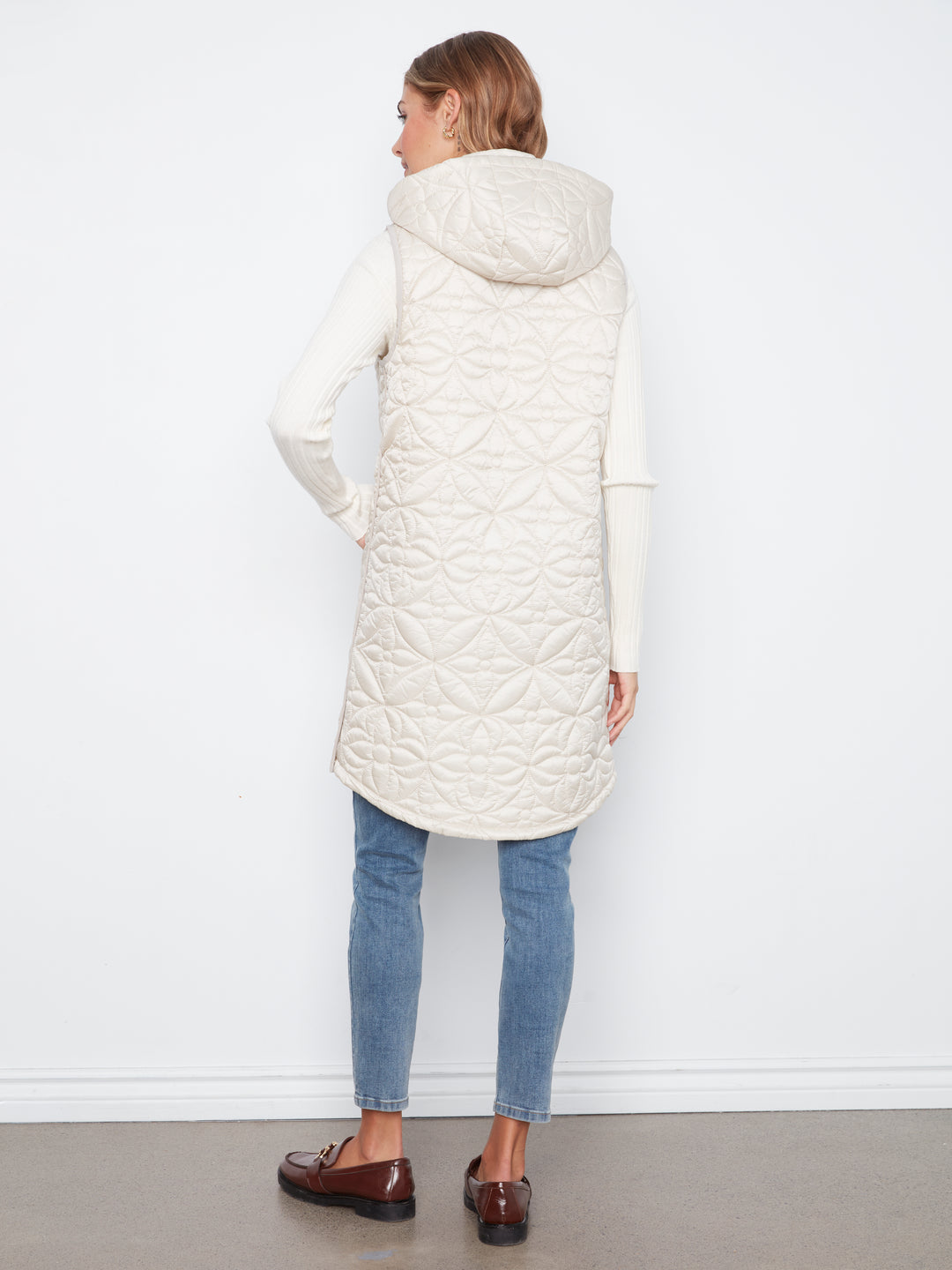Sleeveless Long Puffer Vest With Removable Hood