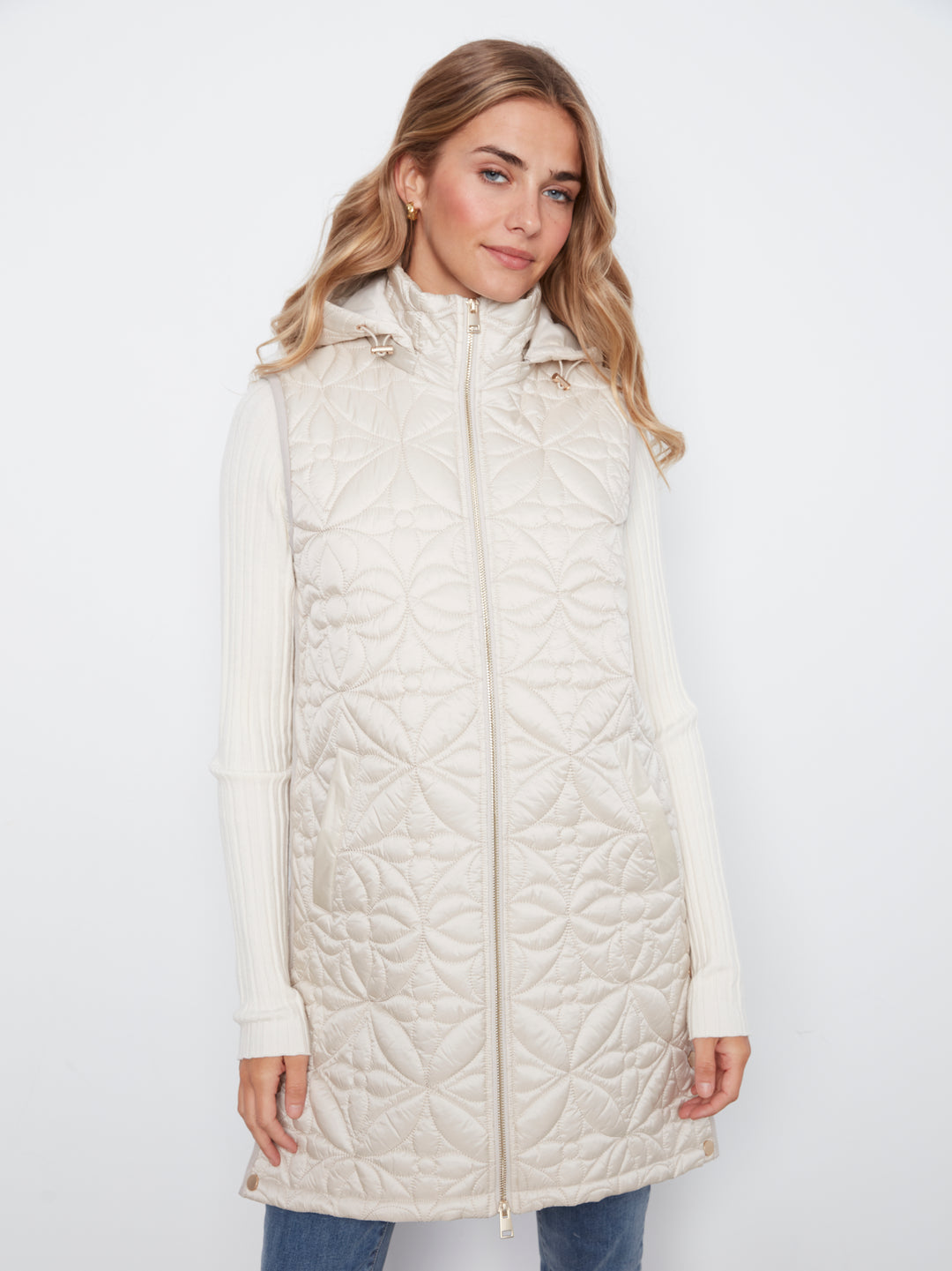 Sleeveless Long Puffer Vest With Removable Hood