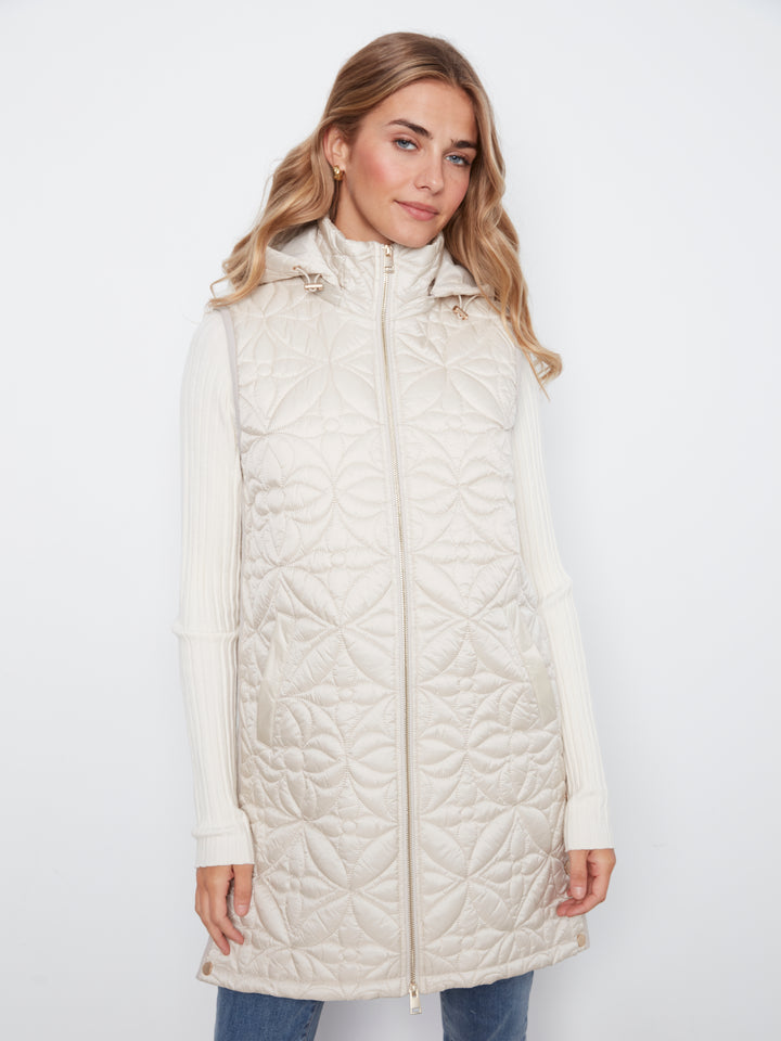Sleeveless Long Puffer Vest With Removable Hood