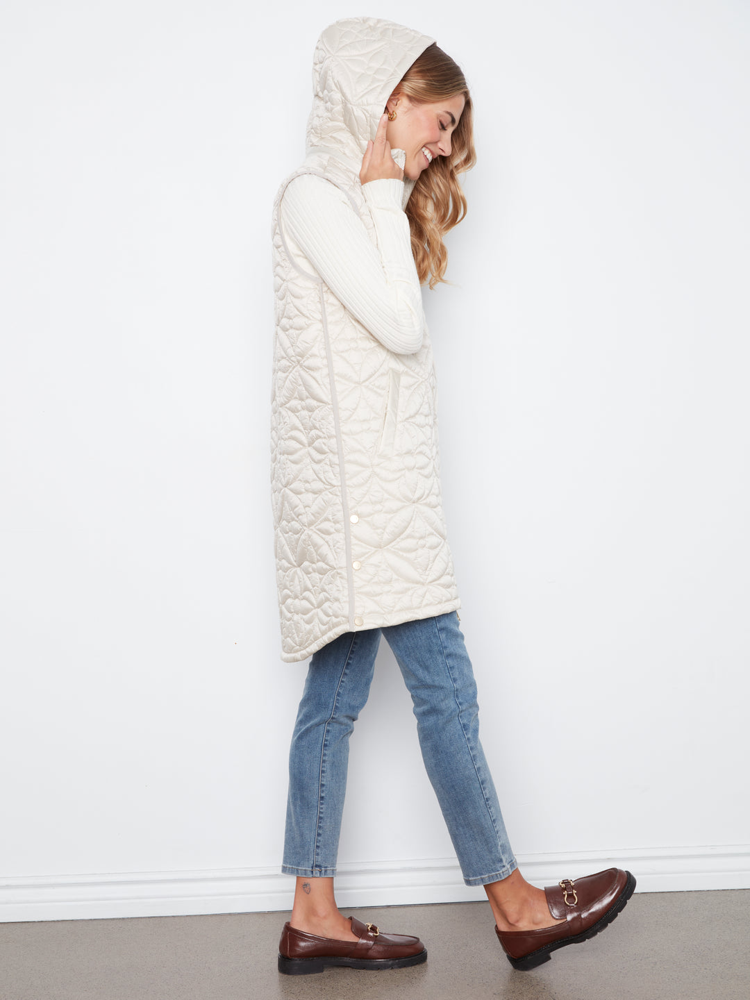 Sleeveless Long Puffer Vest With Removable Hood