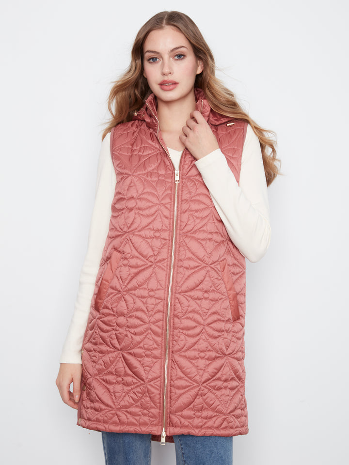 Sleeveless Long Puffer Vest With Removable Hood